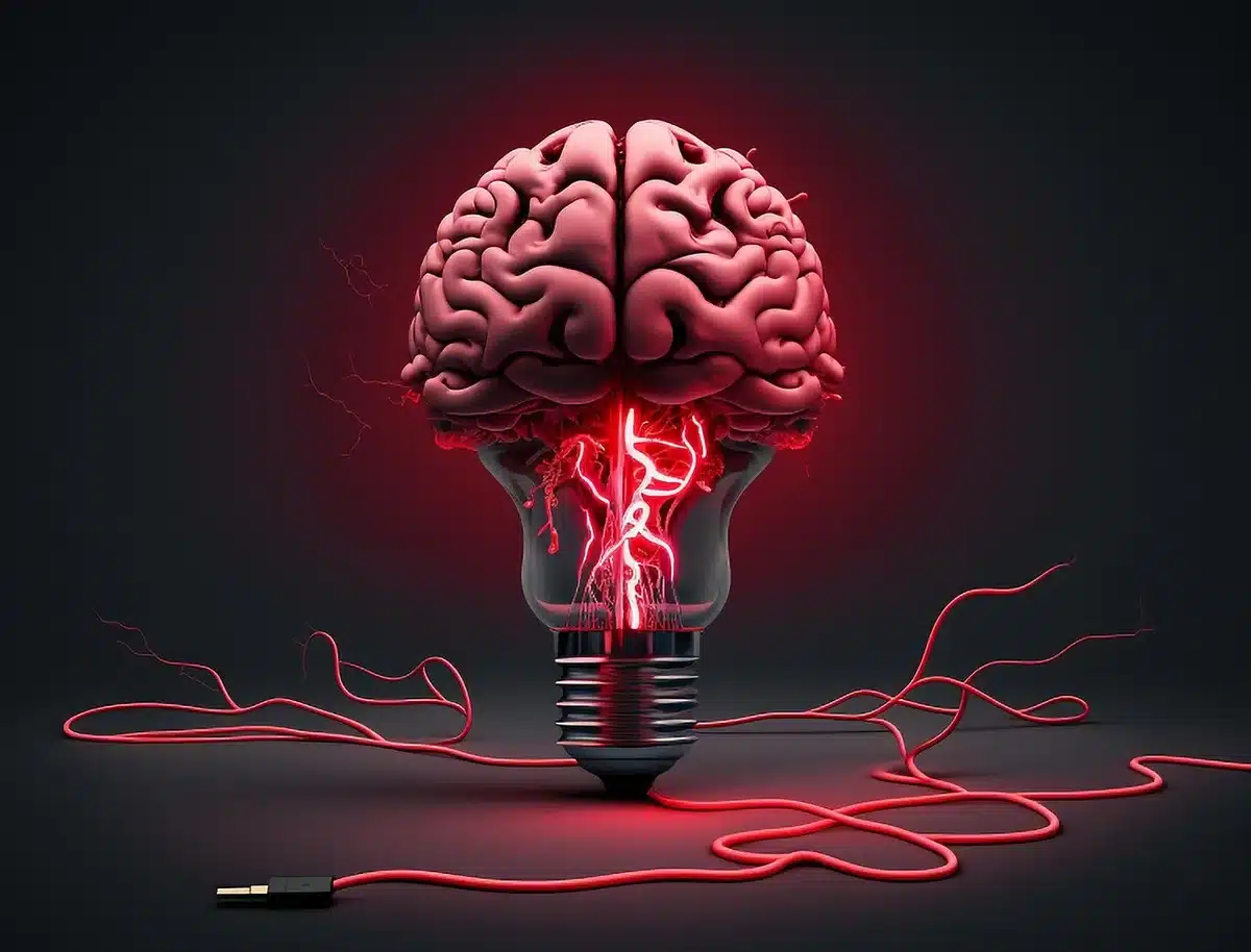 Représentation abstraite de l'activité cérébrale et des connexions neuronales illustrant les processus de pensée imagina