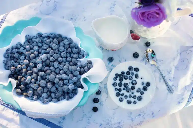 Bol d'avoine aux fruits et carafe d'eau aromatisée sur une table près d'une fenêtre en journée